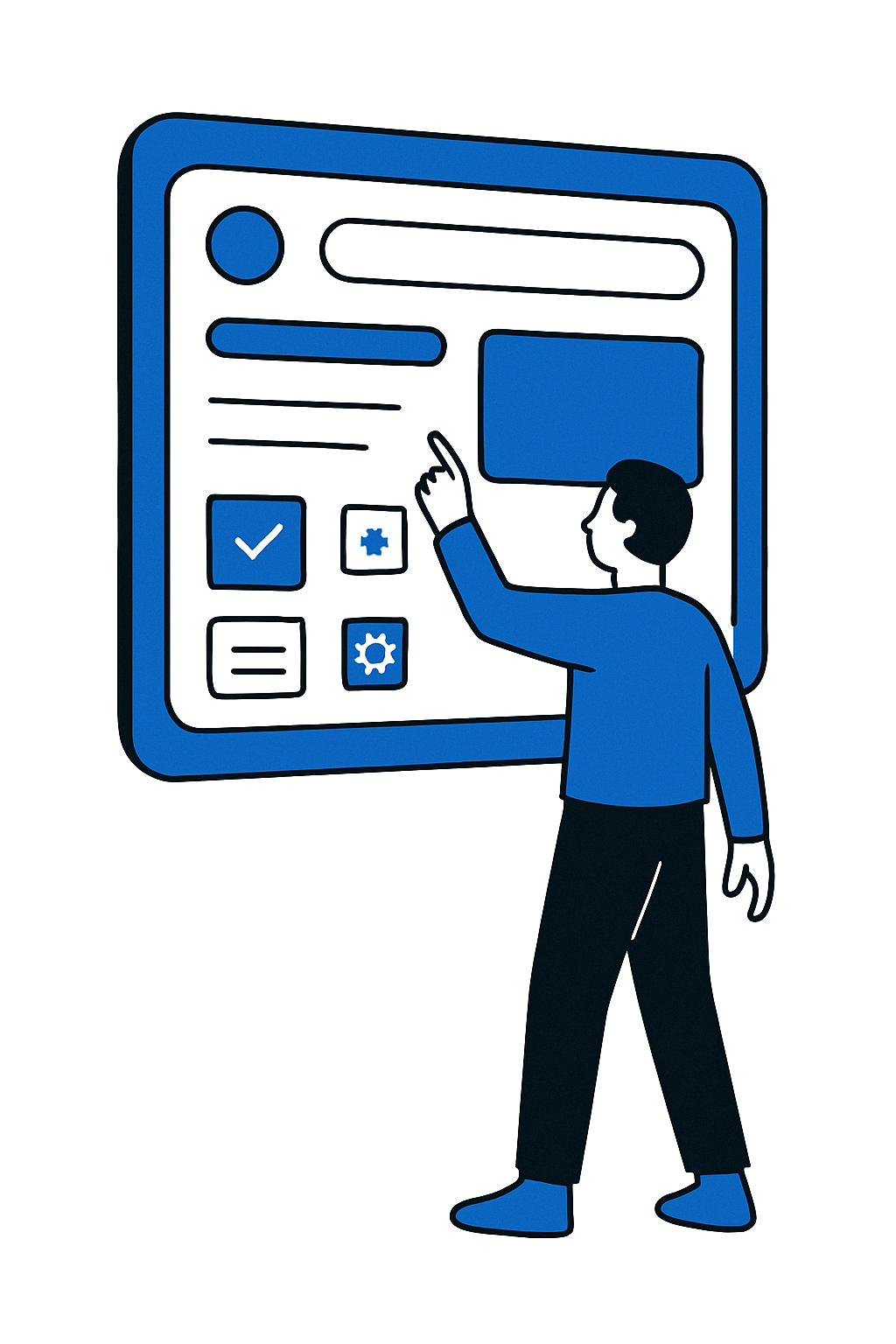 Illustration of a woman interacting with a touchscreen interface